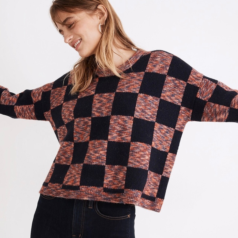 Madewell Space-Dye Checkered Pullover Sweater